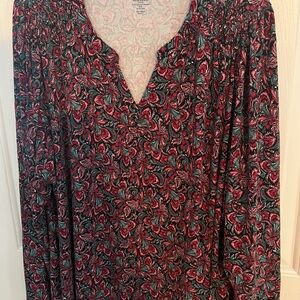 Croft & Barrow Paisley V-Neck Blouse - Red and Green